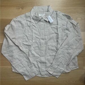 Linen-Blend Button-Down Shirt in Light Beige from Banana Republic - Size S